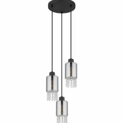 Suspension Verre Fumé-Luminaires Globo Lighting Suspension Globo BACKEY Noir, 3 lumières