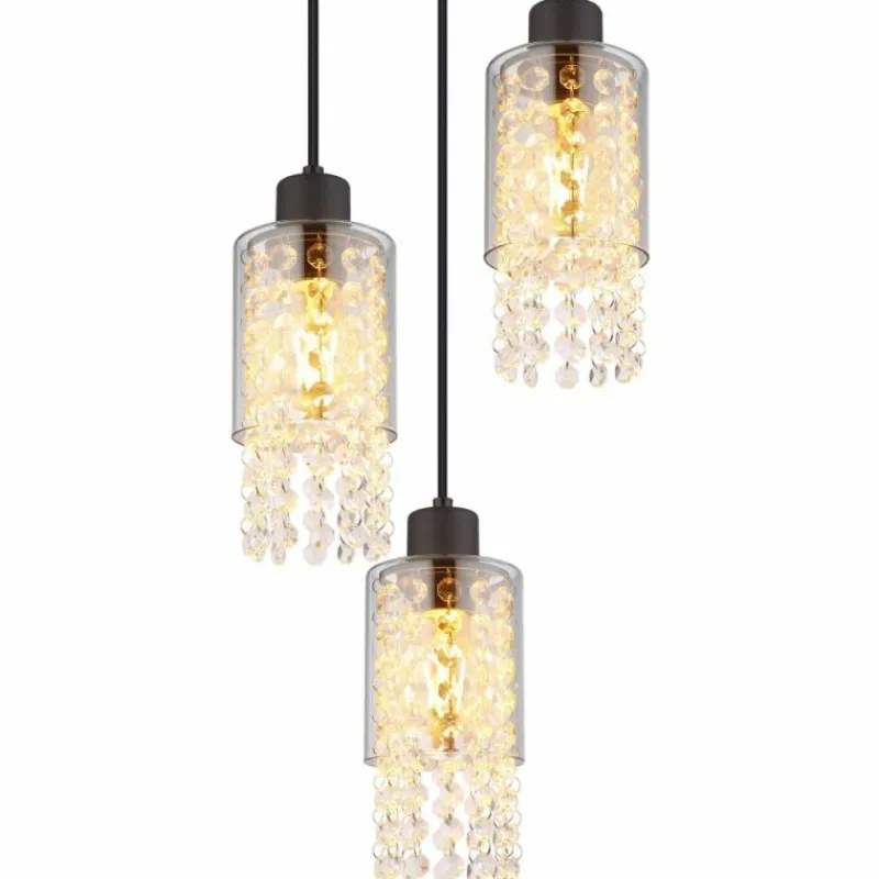 Suspension Verre Fumé-Luminaires Globo Lighting Suspension Globo BACKEY Noir, 3 lumières