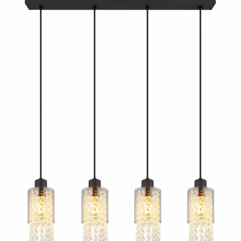 Suspension Verre Fumé-Luminaires Globo Lighting Suspension Globo BACKEY Noir, 4 lumières