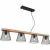 Luminaires Rustiques-Luminaires Globo Lighting Suspension Globo BASCHI Bois foncé, Noir, 4 lumières