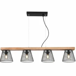 Luminaires Rustiques-Luminaires Globo Lighting Suspension Globo BASCHI Bois foncé, Noir, 4 lumières