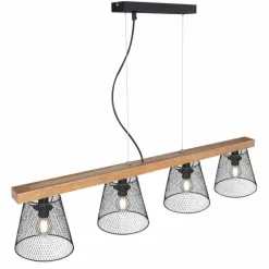 Luminaires Rustiques-Luminaires Globo Lighting Suspension Globo BASCHI Bois foncé, Noir, 4 lumières