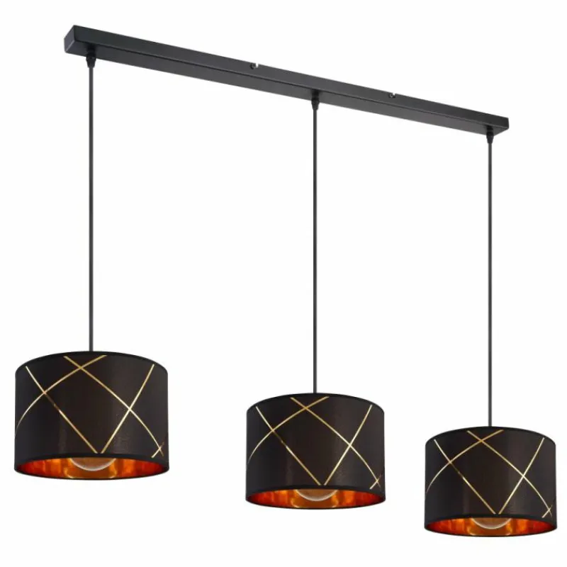 Lampes En Tissu-Luminaires Globo Lighting Suspension Globo BEMMO Noir, 3 lumières
