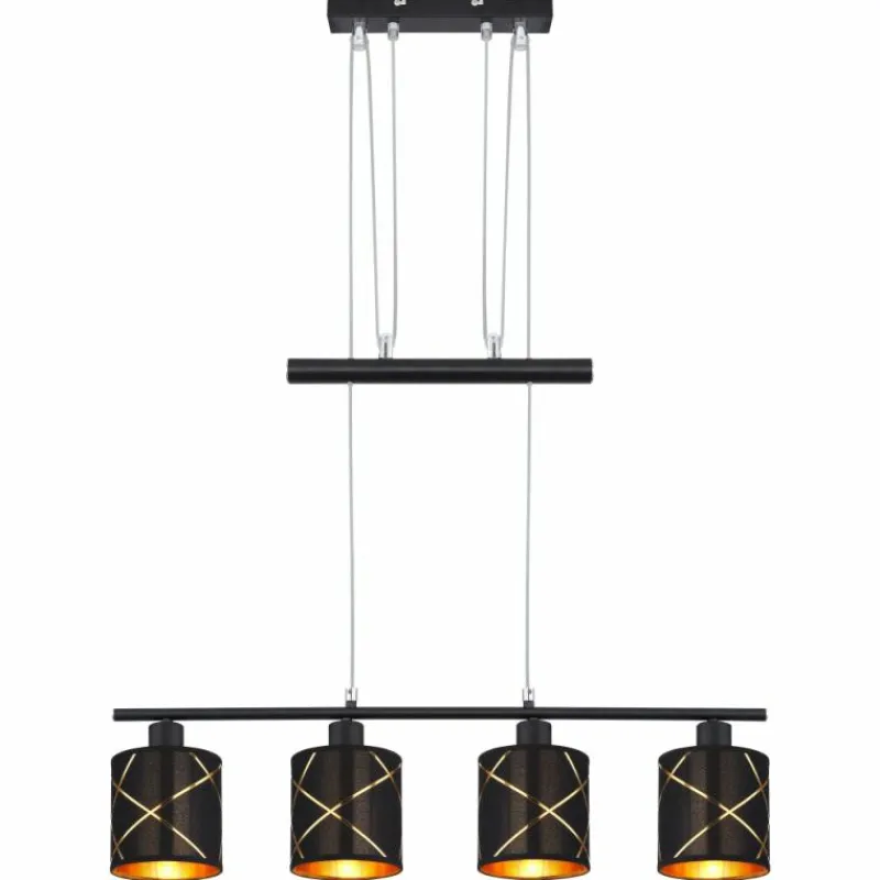 Lampes En Tissu-Luminaires Globo Lighting Suspension Globo BEMMO Noir, 4 lumières