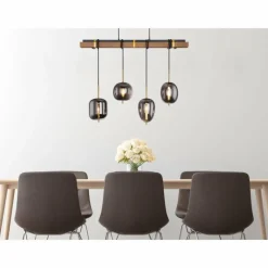 Suspension Verre Fumé-Luminaires Globo Lighting Suspension Globo BLACKY Bois foncé, Noir, 4 lumières