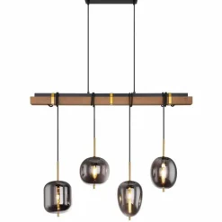 Suspension Verre Fumé-Luminaires Globo Lighting Suspension Globo BLACKY Bois foncé, Noir, 4 lumières