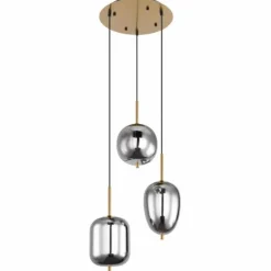 Suspension Verre Fumé-Luminaires Globo Lighting Suspension Globo BLACKY I Laiton, 3 lumières