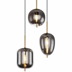 Suspension Verre Fumé-Luminaires Globo Lighting Suspension Globo BLACKY I Laiton, 3 lumières