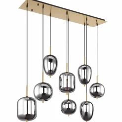 Suspension Verre Fumé-Luminaires Globo Lighting Suspension Globo BLACKY Laiton, 8 lumières