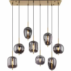 Suspension Verre Fumé-Luminaires Globo Lighting Suspension Globo BLACKY Laiton, 8 lumières