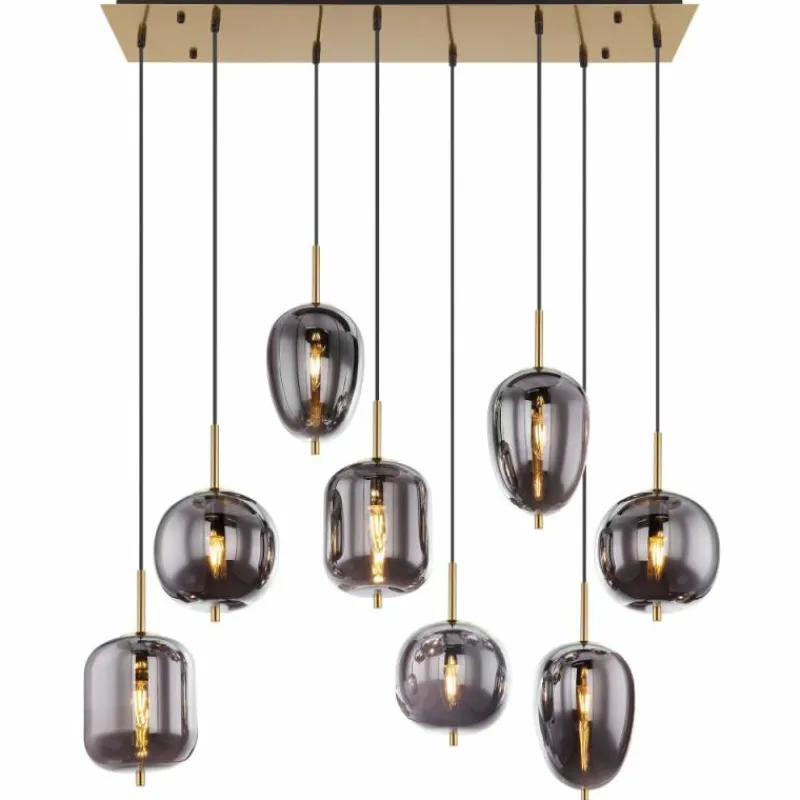 Suspension Verre Fumé-Luminaires Globo Lighting Suspension Globo BLACKY Laiton, 8 lumières