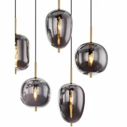 Suspension Verre Fumé-Luminaires Globo Lighting Suspension Globo BLACKY Laiton, 8 lumières