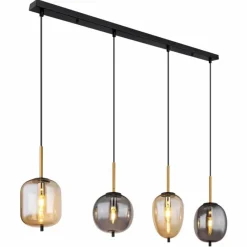 Suspension Verre Fumé-Luminaires Globo Lighting Suspension Globo BLACKY Laiton, Noir, 4 lumières
