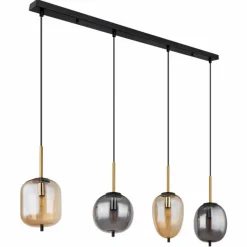 Suspension Verre Fumé-Luminaires Globo Lighting Suspension Globo BLACKY Laiton, Noir, 4 lumières