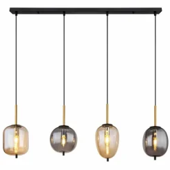 Suspension Verre Fumé-Luminaires Globo Lighting Suspension Globo BLACKY Laiton, Noir, 4 lumières