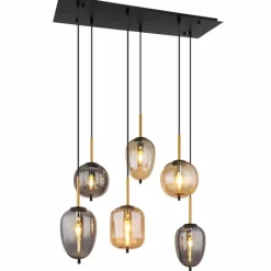 Suspension Verre Fumé-Luminaires Globo Lighting Suspension Globo BLACKY Laiton, Noir, 6 lumières