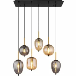 Suspension Verre Fumé-Luminaires Globo Lighting Suspension Globo BLACKY Laiton, Noir, 6 lumières