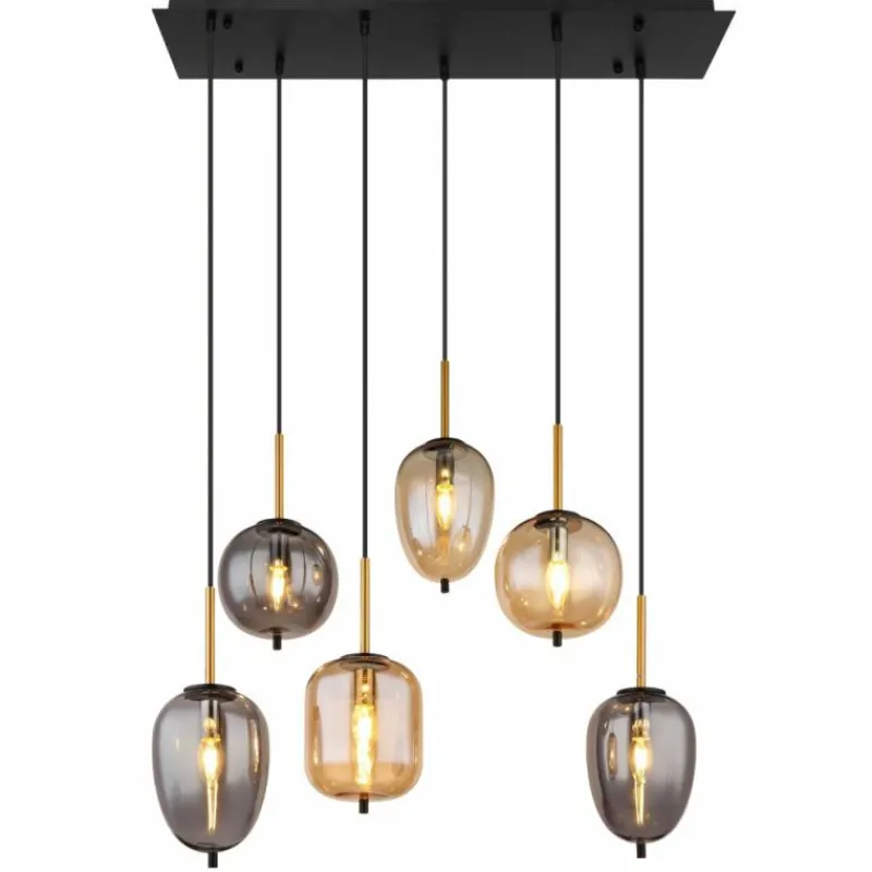 Suspension Verre Fumé-Luminaires Globo Lighting Suspension Globo BLACKY Laiton, Noir, 6 lumières