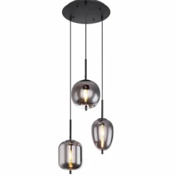 Suspension Verre Fumé-Luminaires Globo Lighting Suspension Globo BLACKY Noir, 3 lumières