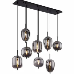 Suspension Verre Fumé-Luminaires Globo Lighting Suspension Globo BLACKY Noir, 8 lumières