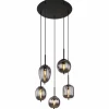 Suspension Verre Fumé-Luminaires Globo Lighting Suspension Globo BLACKY Noir, 5 lumières