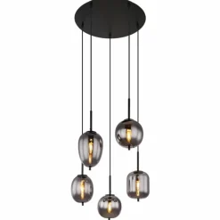 Suspension Verre Fumé-Luminaires Globo Lighting Suspension Globo BLACKY Noir, 5 lumières