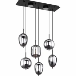 Suspension Verre Fumé-Luminaires Globo Lighting Suspension Globo BLACKY Noir, 6 lumières