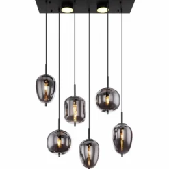 Suspension Verre Fumé-Luminaires Globo Lighting Suspension Globo BLACKY Noir, 6 lumières