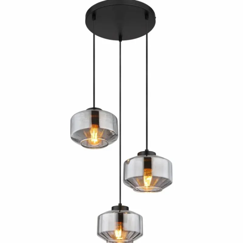 Suspension Verre Fumé-Luminaires Globo Lighting Suspension Globo CHRISTIANA Noir, 3 lumières