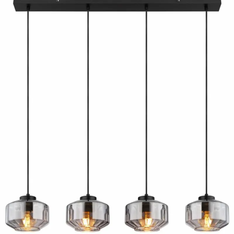 Suspension Verre Fumé-Luminaires Globo Lighting Suspension Globo CHRISTIANA Noir, 4 lumières