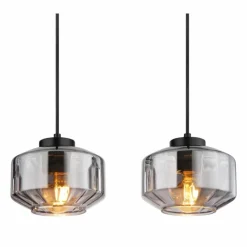 Suspension Verre Fumé-Luminaires Globo Lighting Suspension Globo CHRISTIANA Noir, 4 lumières