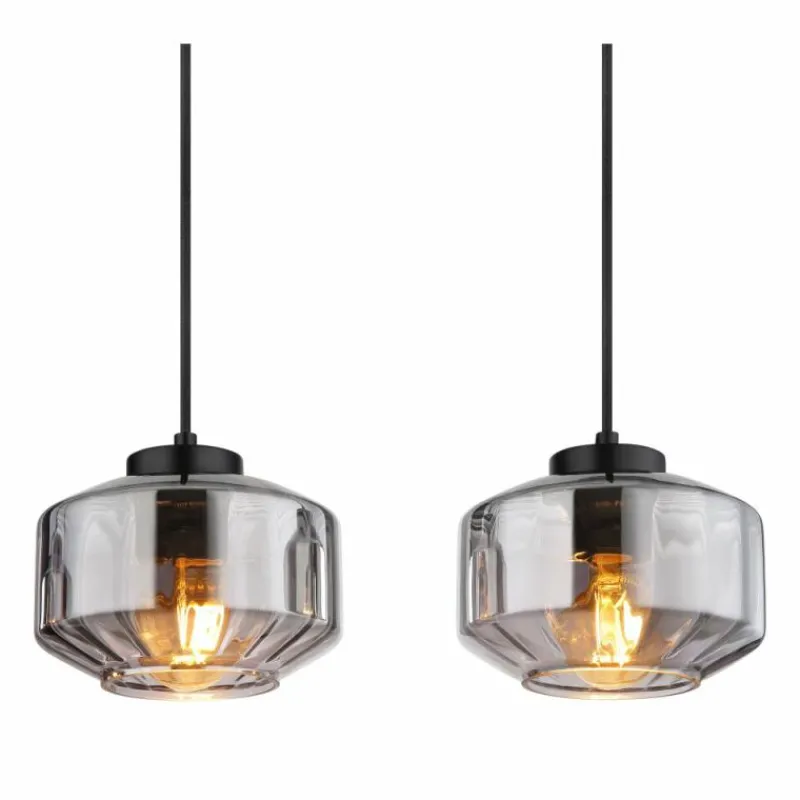 Suspension Verre Fumé-Luminaires Globo Lighting Suspension Globo CHRISTIANA Noir, 4 lumières