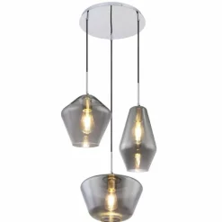 Suspension Verre Fumé-Luminaires Globo Lighting Suspension Globo Chrome, 3 lumières