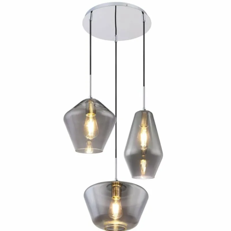 Suspension Verre Fumé-Luminaires Globo Lighting Suspension Globo Chrome, 3 lumières