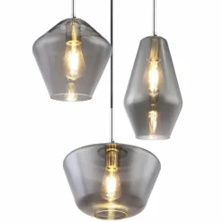 Suspension Verre Fumé-Luminaires Globo Lighting Suspension Globo Chrome, 3 lumières