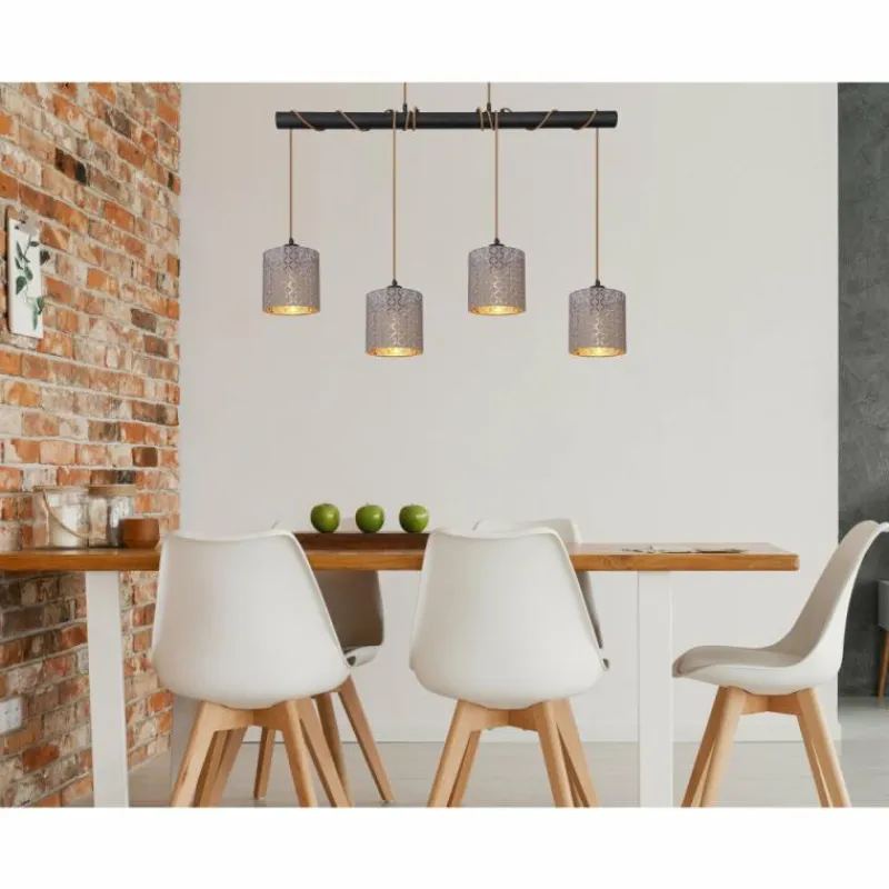 Lampes En Tissu-Luminaires Globo Lighting Suspension Globo CINDY Noir, 4 lumières