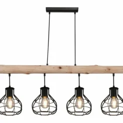 Lampes Industrielles-Luminaires Globo Lighting Suspension Globo CLASTRA Bois foncé, Noir, 4 lumières