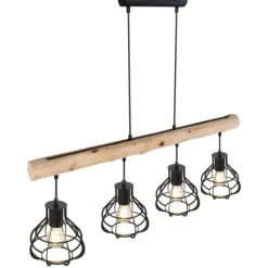 Lampes Industrielles-Luminaires Globo Lighting Suspension Globo CLASTRA Bois foncé, Noir, 4 lumières
