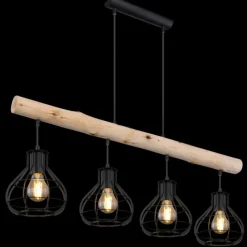 Lampes Industrielles-Luminaires Globo Lighting Suspension Globo CLASTRA Bois foncé, Noir, 4 lumières