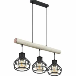 Lampes Vintages & Rétros-Luminaires Globo Lighting Suspension Globo CLASTRA Bois clair, Noir, 3 lumières
