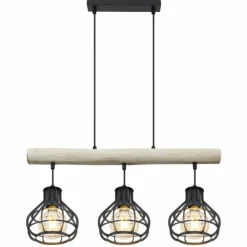 Lampes Vintages & Rétros-Luminaires Globo Lighting Suspension Globo CLASTRA Bois clair, Noir, 3 lumières
