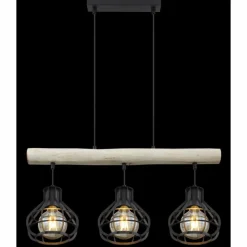 Lampes Vintages & Rétros-Luminaires Globo Lighting Suspension Globo CLASTRA Bois clair, Noir, 3 lumières