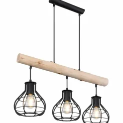 Lampes Vintages & Rétros-Luminaires Globo Lighting Suspension Globo CLASTRA Bois clair, Noir, 3 lumières