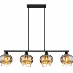 Suspension Verre Fumé-Luminaires Globo Lighting Suspension Globo CORRY Noir, 4 lumières