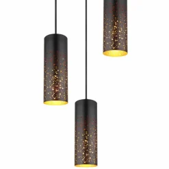 Lampes Dorées-Luminaires Globo Lighting Suspension Globo CROCKY Noir, 3 lumières