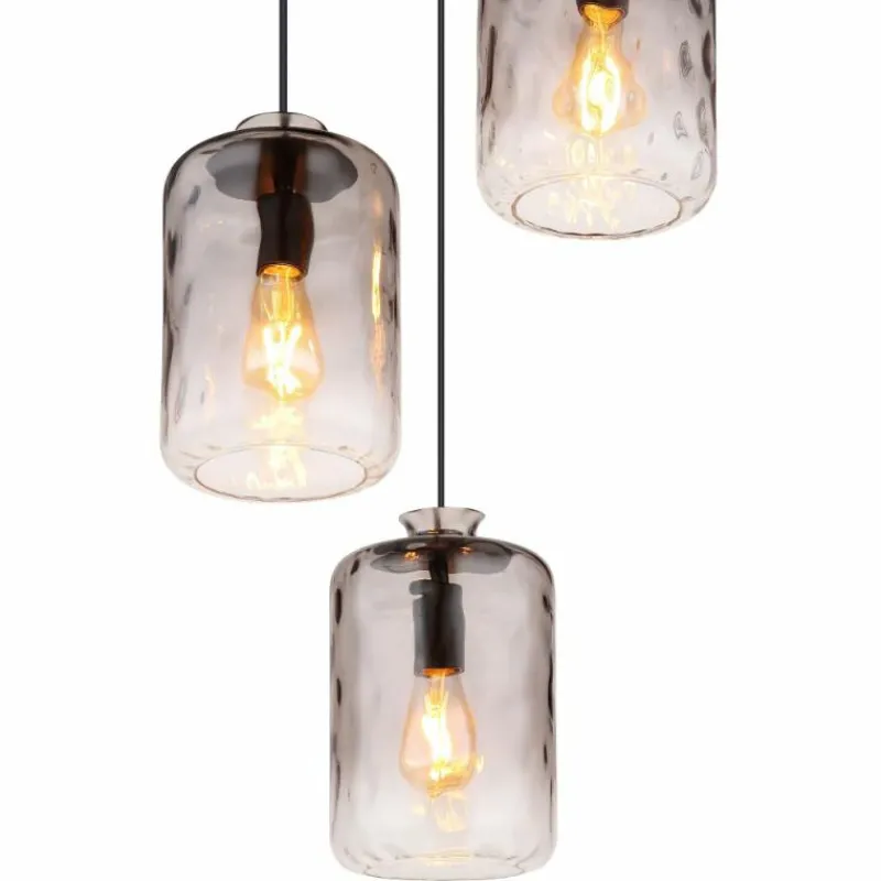 Suspension Verre Fumé-Luminaires Globo Lighting Suspension Globo DARINA Noir, 3 lumières