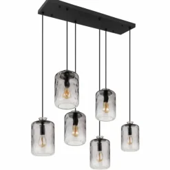 Suspension Verre Fumé-Luminaires Globo Lighting Suspension Globo DARINA Noir, 6 lumières