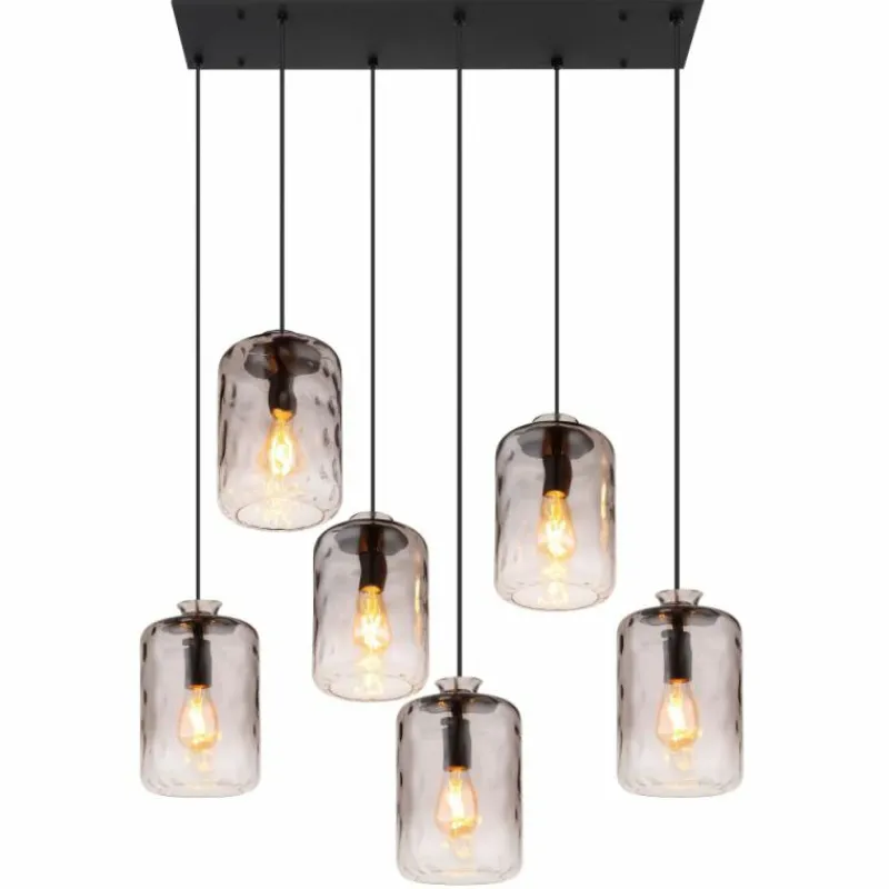 Suspension Verre Fumé-Luminaires Globo Lighting Suspension Globo DARINA Noir, 6 lumières
