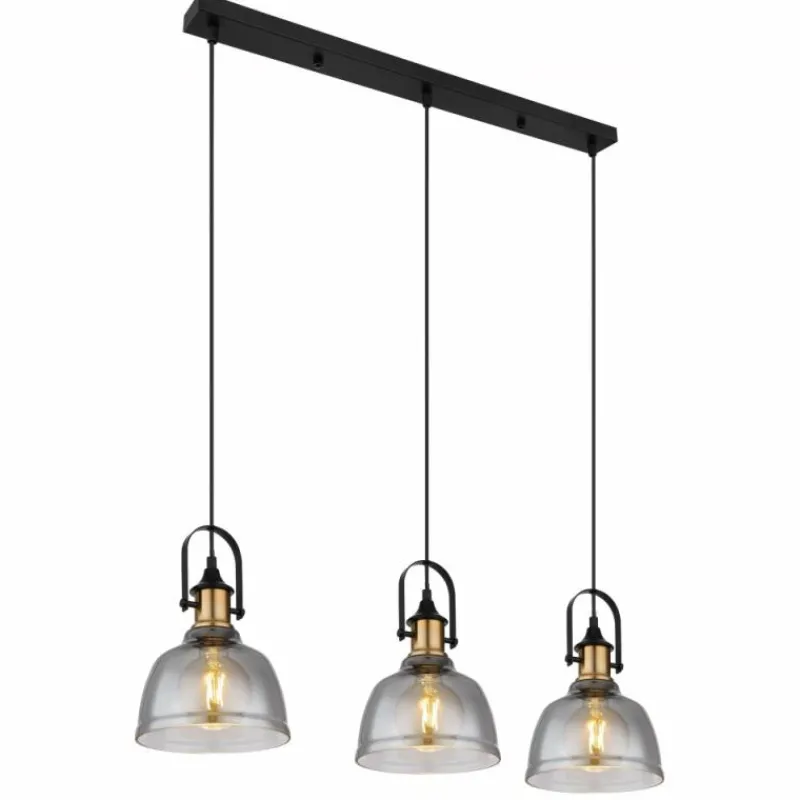 Suspension Verre Fumé-Luminaires Globo Lighting Suspension Globo DOROTHEA Laiton, Noir, 3 lumières