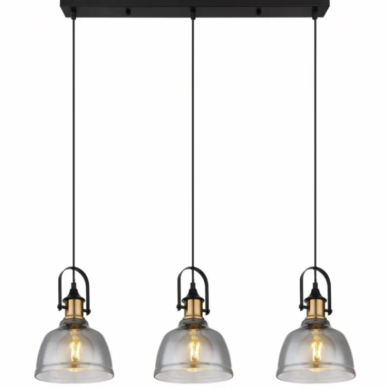 Suspension Verre Fumé-Luminaires Globo Lighting Suspension Globo DOROTHEA Laiton, Noir, 3 lumières